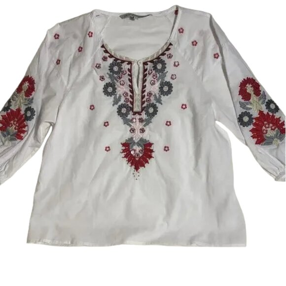 Women’s White Embroidered Bell Sleeve Slit Front Top Small - Picture 1 of 10